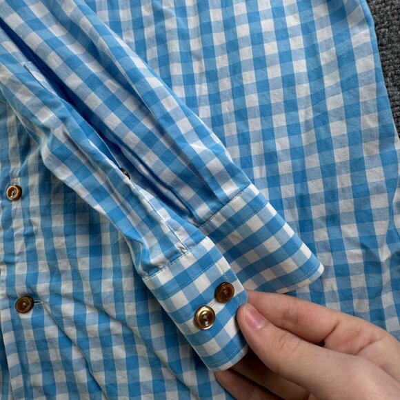 Eton Long Sleeve Button Up POPLIN 16 Cotton Designer Blue Check Contemporary - Picture 12 of 16